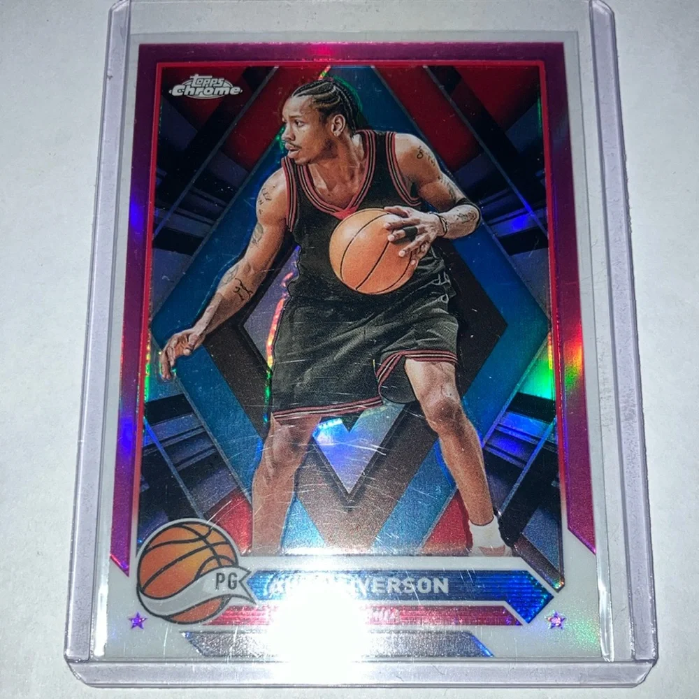 2024 Topps Chrome Allen Iverson Pink Holo Refractor 76ers Card Mint - Picture 1 of 6